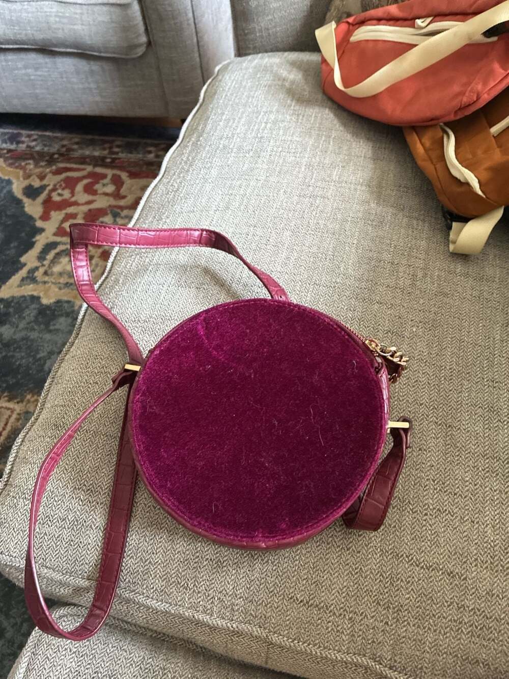 Free People Velvet and Faux Croc Circle Crossbody Bag